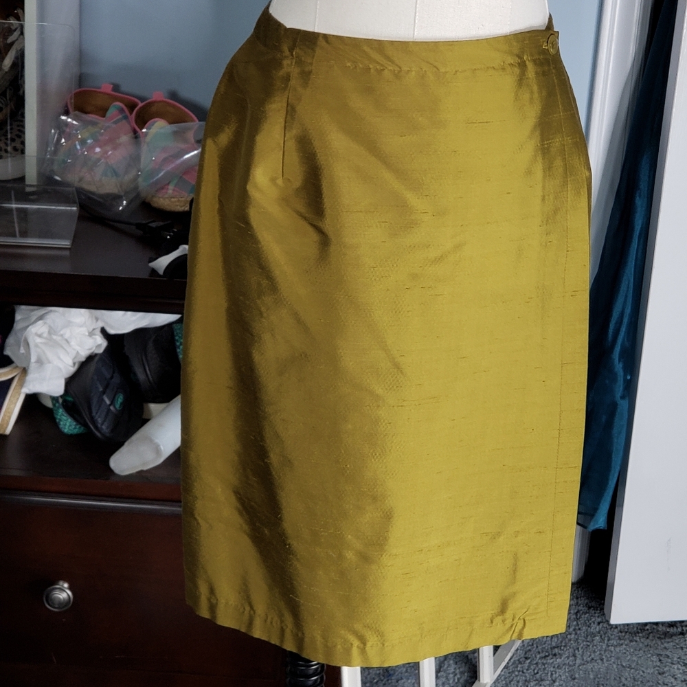 Jones NY Duponi Textured Silk Wrap Mini Skirt Army Olive Green Career Cocktails - Picture 5 of 16